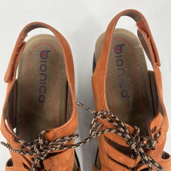 Bionica Women's Ghillie Sirus Wedge Leather Sandals Size 9.5 Orange Cognac - Picture 5 of 12
